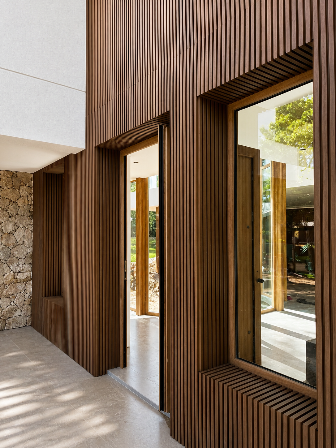 Revestimiento WPC REHAU en fachada arquitectónica — Expo Aberturas Pinamar